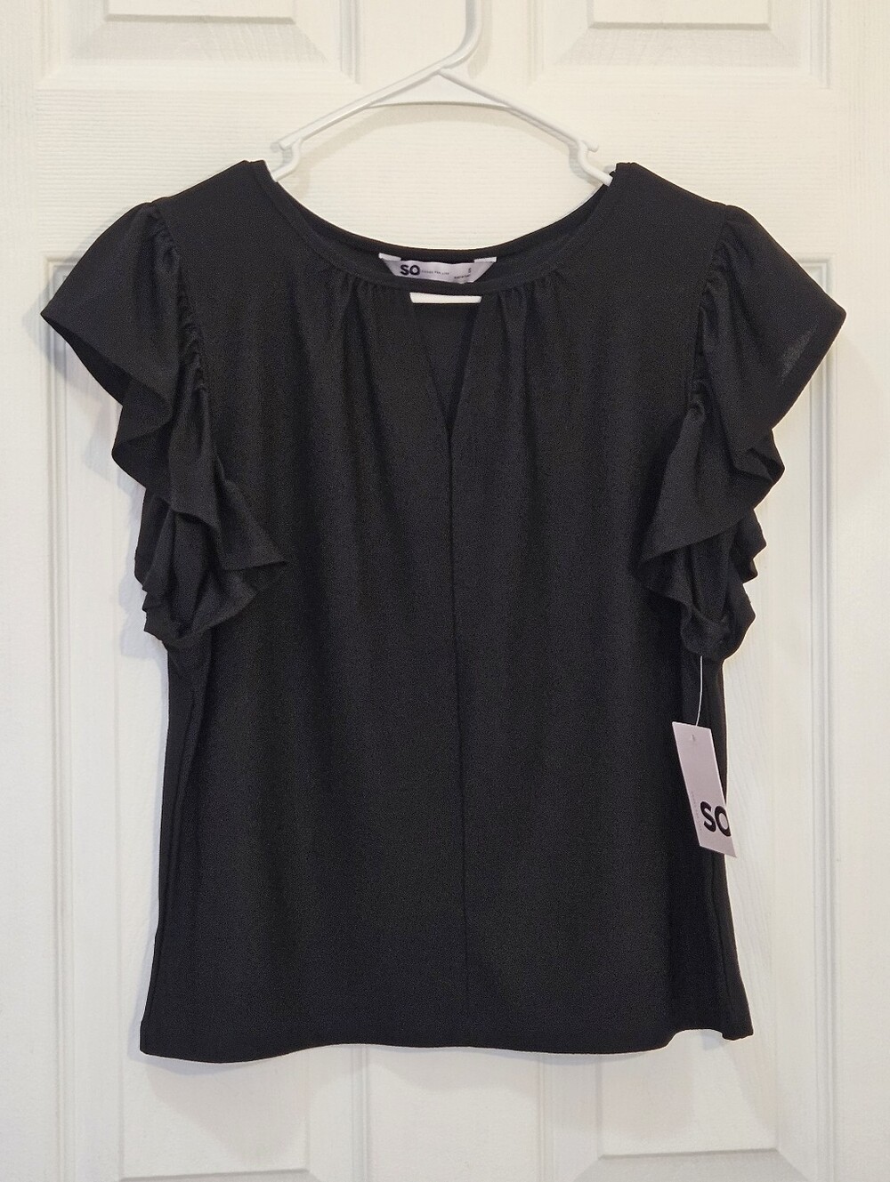 SO Black Ruffle Sleeve Blouse